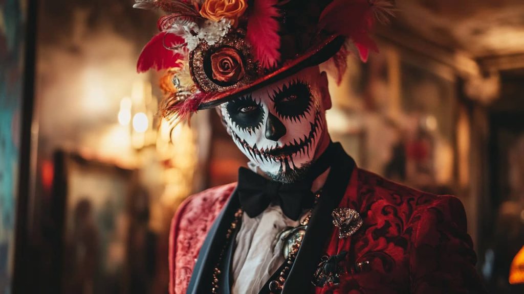 soiree thème tenue chic-détail choc : Masque mexicain "Día de los Muertos"